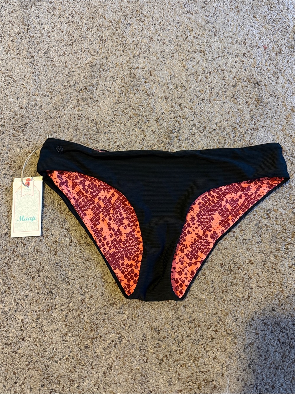 NWT Maaji Crimson and Orange Python Reversible Bikini Bottom XL